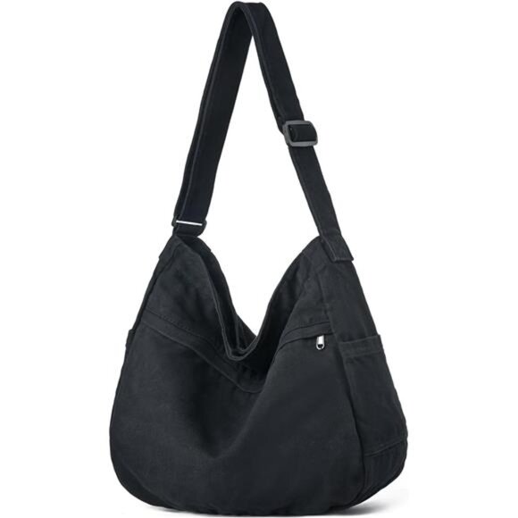 Canvas Shoulder Bag for Women Black - Picture 1 of 6
